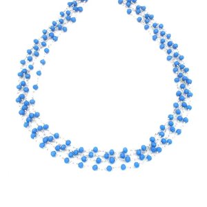 Chaîne de chapelet en calcédoine bleue hydro, perles rondelles facettées de 3 mm, fil plaqué argent, chaîne de bijoux enroulée, fourniture - Product Image 1