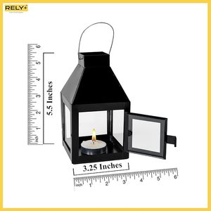 Lanterne en métal noir tendance, résistante à la rouille, porte-bougie pour décoration intérieure et extérieure - Product Image 2