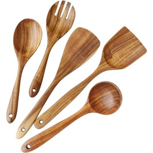 Juego de utensilios de madera de mango natural para restaurantes, juego de utensilios esenciales de madera, espátula, herramientas de cocina, espumadera de malla de madera - Product Image 6