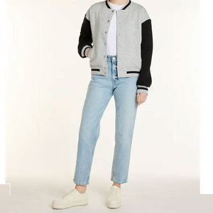 Veste universitaire unisexe gris et noir, style color block, longueur standard, fermeture boutonnée, style décontracté, matière polaire, pour l'automne - Product Image 6