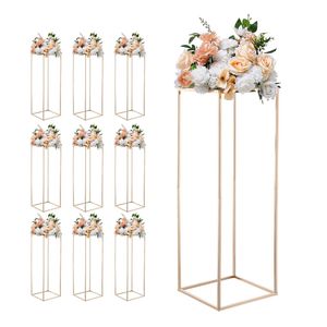 Set di 10 Supporti per Fiori da Matrimonio, Altezza 80 cm, Colonna Floreale in Metallo Laminato Dorato, Espositore Rettangolare per Decorazioni Floreali - Product Image 1