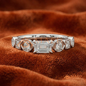 Luxury <b>Emerald</b> Cut Diamond Engagement <b>Ring</b> with Oval Bezel Side Stones Geometric Band Design – 925 Sterling <b>Silver</b> Fine Jewelry - Product Image 1