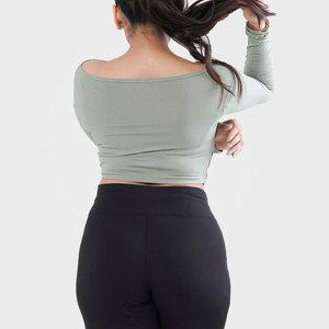 Ropa Deportiva Informal para Mujer, Transpirable, Ligera, 210 Gsm, Cuello Ancho, Manga Larga, Camiseta Elástica de Poliéster sin Costuras para Gimnasio - Product Image 5