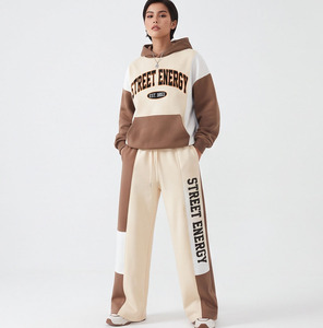 Survêtement décontracté pour femme, coupe ample, 100 % coton, taille mi-haute à cordon, manches longues, streetwear d'hiver respirant - Product Image 2