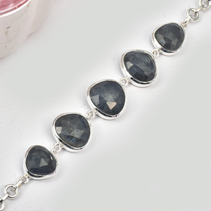 สร้อยข้อมือ unisex สไตล์วินเทจเทรนด์ใหม่กำไลข้อมือเงินแท้925แซฟไฟร์หินสีดำสร้อยข้อมือผู้ชายชุบเงิน - Product Image 2