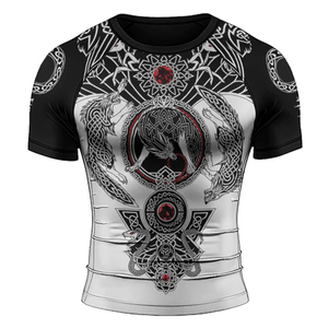 Men's Short Sleeve Rash Guard With Viking Celtic <b>Dragon</b> Print Quick Dry Polyester Compression Shirt Back Logo Design - Product Image 3