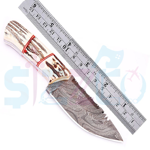 Custom Handmade Damascus Steel Skinner <b>Knife</b> Full Tang Fixed Blade Hunting <b>Knife</b> with Stag Antler <b>Handle</b> Leather Sheath OEM - Product Image 2