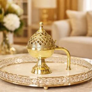 Brûleur d'encens en laiton doré avec couvercle et poignée, diffuseur d'aromathérapie pour la décoration de la maison - Product Image 1