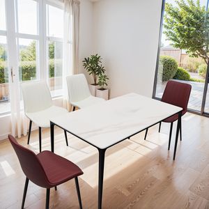 Tavolo da Pranzo da 63 Pollici con Piano in Pietra Sinterizzata/Marmo/Porcellana e Gambe in Lega di Alluminio per Cucina/Soggiorno, 6 Posti - Product Image 3