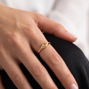 Citrine Color Square Shape Gemstone <b>Promise</b> <b>Ring</b> For <b>Men</b> 14K Solid Gold Party Proposal Gift For Friends Her - Product Image 3