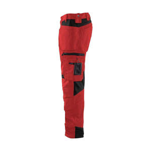 Pantalon de travail rouge pour homme, genoux renforcés noirs, plusieurs poches, respirant, certifié CE, résistant à l'abrasion, polyester, uniforme - Product Image 2
