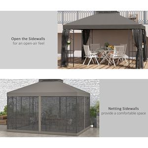Abri de jardin d'angle 3x3,6m avec étagères, double toit, auvent extérieur et moustiquaire pour villas et cours, disponible en gris - Product Image 5