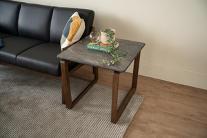 Modern Minimalist HPL Side <b>Table</b> High Pressure Laminated <b>Top</b> with Solid Wood Base Minimalist Curved Leg Design for Living Room - Product Image 5