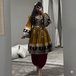 Vestidos de Novia de Alta Calidad Hechos a Mano en Afganistán, Estilo Kuchi Tradicional Tribal Vintage, con Bordado de Encaje, Corte Maxi en A, Color en Contraste, para Mujer - Product Image 2