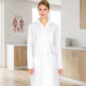 Blouse de laboratoire blanche tissée pour femme, uniforme d'hôpital, coton, 3 poches, fermeture à boutons-pression, blouse médicale pour médecin - Product Image 1