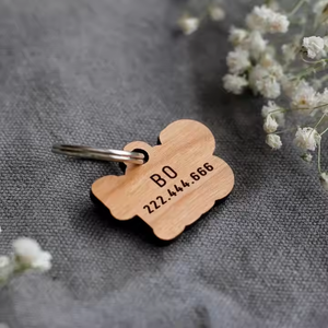 Etiquetas de collar de identificación de Mascota de madera en forma de hueso sólido, impresión clásica de lujo, nombre personalizado para el hogar, grabado hecho a mano, perros de Vietnam - Product Image 5