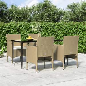 Ensemble de salle à manger de jardin en rotin beige 4 places, résistant aux intempéries, mobilier d'extérieur de style contemporain avec structure en métal - Product Image 1