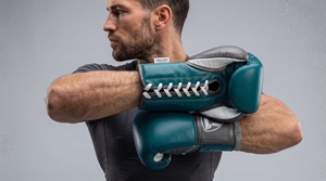 Dumela Genuine Leather Boxing Gloves Teal with <b>White</b> <b>Laces</b> and Logo Patch - Product Image 5