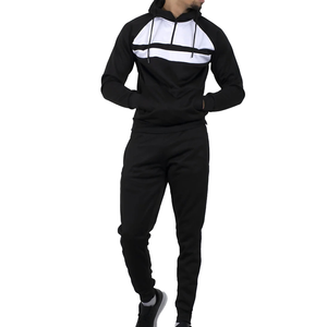 <b>Men's</b> Black <b>White</b> Color Blocking Hooded Tracksuit Full Sleeve Sweatshirt With Side Pockets Sporty <b>Joggers</b> Autumn Wear - Product Image 1