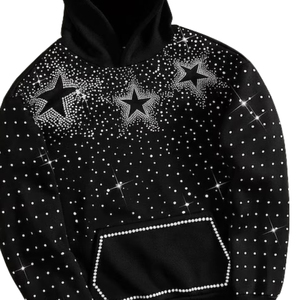 Sudadera con Capucha de Lujo con Pedrería de Estrellas, Negra, Estilo Urbano, Brillante, Diseño Personalizado, Unisex - Product Image 3