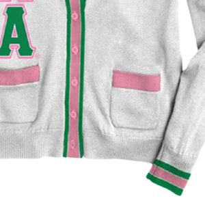 Suéter Cárdigan Blanco y Verde con Letras de Chenilla, para Mujer, Tejido, con Botones al Frente, Estilo Universitario, Casual, con Escudo Bordado - Product Image 4