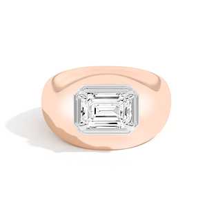 2CT Emerald Cut Lab Grown Diamond Bombe <b>Ring</b> 14K 18K Solid <b>Gold</b> Bold Dome Band Bezel <b>Set</b> Statement Wedding <b>Ring</b> Textured Jewelry - Product Image 4