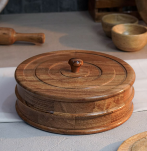 Boîte à roti indienne moderne en bois, durable, couleur marron, avec couvercle, en bois naturel de qualité alimentaire, pour mariage, restaurant, vaisselle de table - Product Image 6