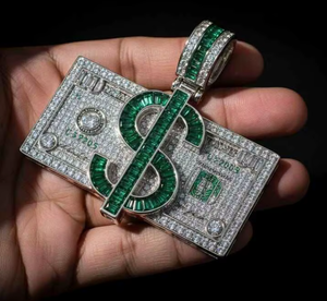 Pendentif Moissanite Iced Out en forme de signe dollar, en argent sterling 925, avec breloque taille baguette verte, bijoux de fête Hip Hop - Product Image 1