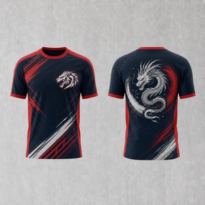 T-shirt à manches courtes pour homme en polyester, impression par sublimation, motif dragon et tigre, coupe ajustée, vêtements de sport à motif animal - Product Image 1