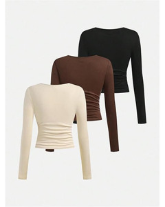 Top Corto de Manga Larga para Mujer, Cuello Redondo, Corte Ajustado, con Logo Frontal, Transpirable y de Secado Rápido - Product Image 2