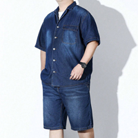Ensembles deux pièces de haute qualité en coton délavé à l'acide (80 % coton, 20 % polyester) : sweat à capuche et short en jean pour hommes