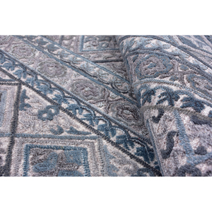 Tapis géométrique vintage gris-bleu en laine, fait main, effet vieilli, motif tribal d'inspiration persane, motifs diamant et médaillon - Product Image 6