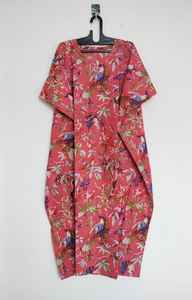 Vestido Kaftán de Algodón Boho con Estampado de Aves, Hecho a Mano, Maxi, para Playa, Ligero, para Verano - Product Image 5