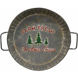 Farmhouse Style Christmas Tray Round Metal Decorative Trays with Handles Rustic Design Antique Trays For Serving Christmas Decor - Product Image 1