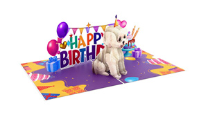 Tarjeta de felicitación 3D emergente con perro y pastel para fiesta de cumpleaños - Product Image 4