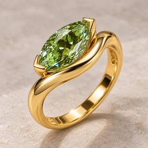 Anillo de Oro Amarillo Sólido de 14K con Diamante Verde Intenso de Corte Marquesa de 2.07ct, Cultivado en Laboratorio por IGI, Diseño East-West Bypass, Hecho a Medida - Product Image 1
