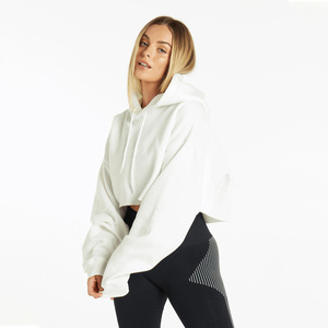 Sudadera con capucha corta de algodón de gran tamaño con bordado de diseño personalizado de alta calidad para mujer, ideal para invierno. - Product Image 3