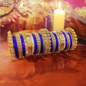 Stylish Gold Plated Crystal Stone <b>Bangles</b> <b>Set</b> Shimmering Crystal Work for Ethnic Wear 10575602NBL_2.6 - Product Image 3