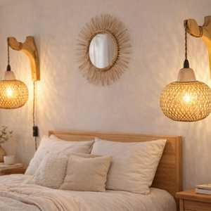 Handwoven Rattan <b>Wall</b> <b>Sconce</b> Boho Bamboo <b>Wall</b> <b>Light</b> Natural Woven Lamp Rustic Home Decor Supplier Manufacturer - Product Image 5