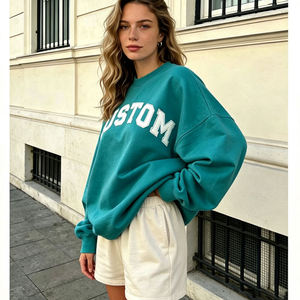 Sudadera Oversize de Cuello Redondo para Mujer, con Estampado de Letras Personalizado, Hombros Caídos, Manga Larga, Tejido de Algodón, Estilo Urbano Informal - Product Image 3