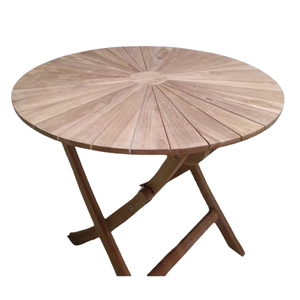 Mesa de Centro Redonda Plegable de Madera de Teca, Mesa de Comedor para Exteriores, Mesa Auxiliar de Madera para Patio y Jardín - Product Image 3