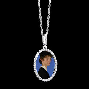 Colgante Ovalado Personalizado con Foto, Plata, Moissanita, Joyería Hip Hop, Chapado en Oro, Certificado GRA - Product Image 1