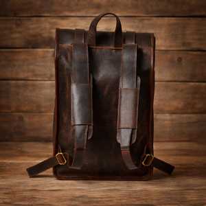Affordable Price Trending Style Vintage Crazy Horse <b>Leather</b> Waterproof Roll Top <b>Backpack</b> <b>Laptop</b> Bag Travel School Handmade Large - Product Image 3