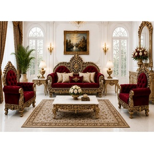 Prestigious Maharaja Style Inflatable Wood Living Room <b>Sofa</b> Chairs Set 6-Seater <b>Sofa</b> Coffee <b>Table</b> Royal Brown Drawing Room - Product Image 4