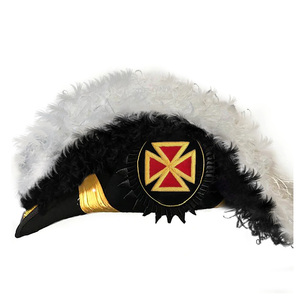 Knights Templar Grand Commander Chapeau Black White Plume Gold Trim <b>Red</b> <b>Cross</b> Emblem Unisex Adult Hat Party Wear - Product Image 1