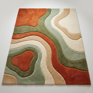 Modern Abstract Area Rug Wave Hand Tufted Rug Earth Tone Soft Plush Carpet for Living Room Bedroom Decorative Home <b>Floor</b> Rug - Product Image 1