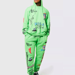 Conjunto de Sudadera con Capucha y Pantalones Jogger Estampados de Hombro Caído, Hechos a Medida, Estilo Urbano de Invierno, Chándal Holgado de Mezcla de Algodón Suave, Ropa de Descanso, Diseño 2 en 1 - Product Image 1