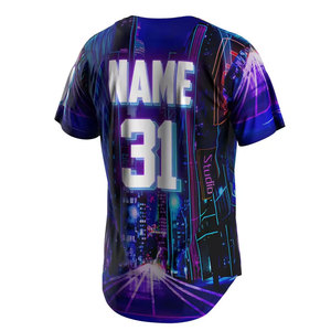 Camiseta de Béisbol Personalizada de Manga Corta con Botones, Impresión Sublimada, Absorbe la Humedad, Unisex para Adultos, Diseño 31 Baseball City - Product Image 2