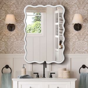 Specchio Decorativo Rettangolare Ondulato in Legno Naturale Massiccio 40 x 28 Pollici, Moderno da Appendere per Bagno, Camera da Letto, Soggiorno, Sala da Pranzo - Product Image 4