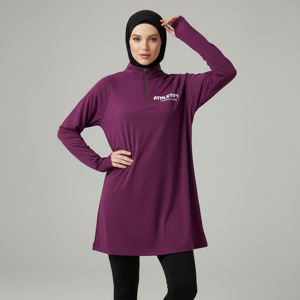 Haut à manches longues pour femme musulmane, avec trous pour les pouces, doux, extensible, anti-transpiration, séchage rapide, UPF50+, écologique, décontracté, sportif - Product Image 1